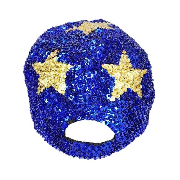 Vintage Beaded Sequined Gold Stars and Stripes Patriotic Blingy Flag Hat Adult main image 7